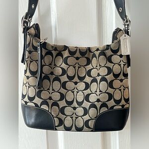Coach Black and Cream Signature Shoulder Bag